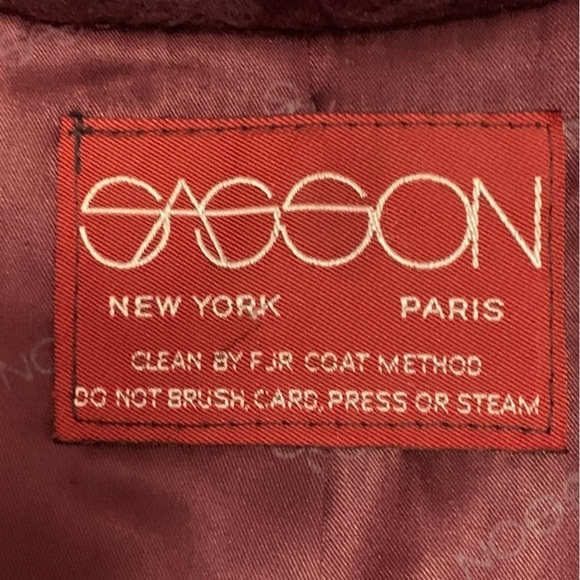 Vintage Sasson Maroon Plush Faux Fur Mob Wife Coat with Puff Sleeves - Size 16 - Picture 9 of 11